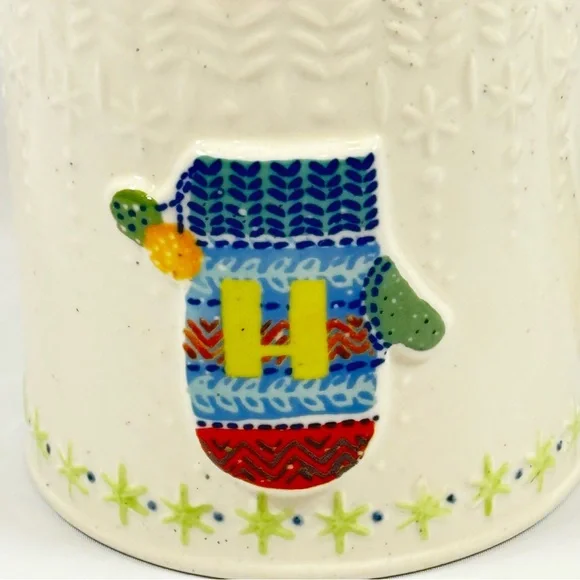 Anthropologie Coffee Tea Mug Bundled Up Monogram Letter H - Picture 2 of 7